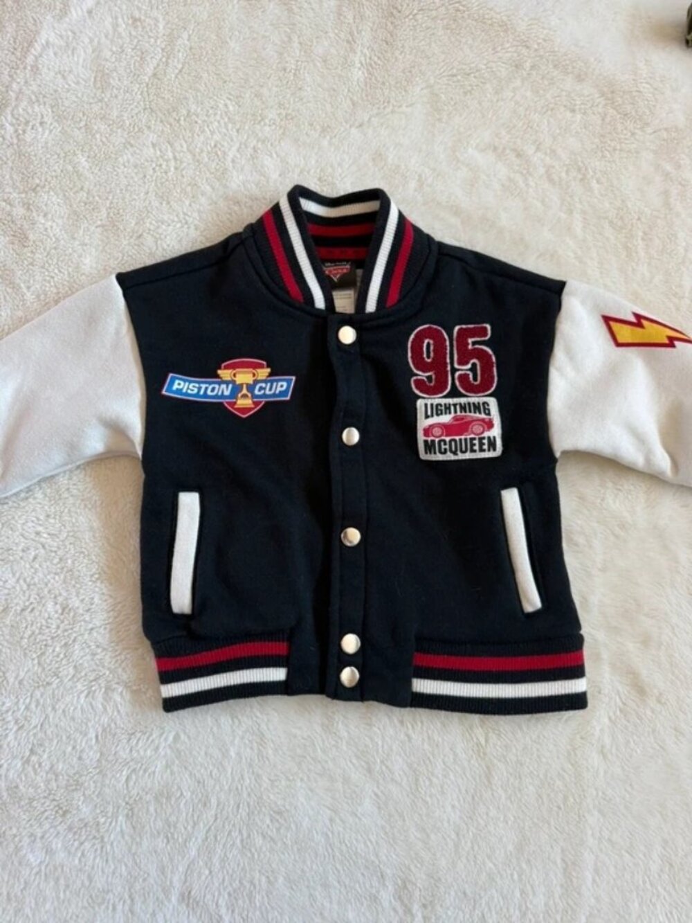 Disney Pixar Cars Lightning McQueen Toddler Varsity Bomber Jacket – 12-18M